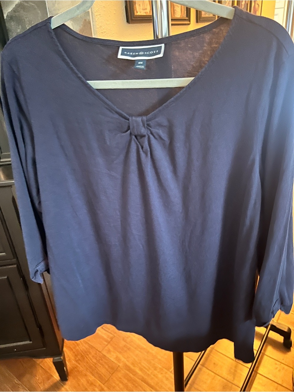 Karen Scott Navy Knot-Detail V-Neck Blouse